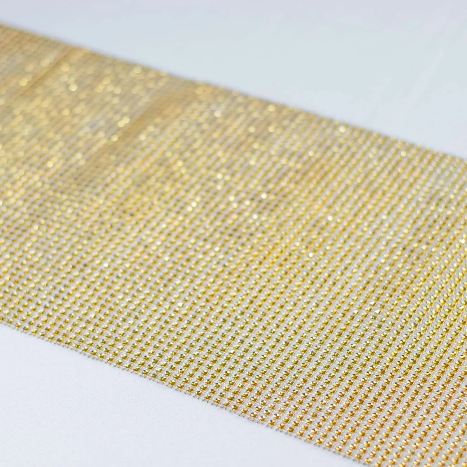 10"x108" Gold Diamond Rhinestone Mesh Table Runner, Crystal Rhinestone Ribbon Bling Roll