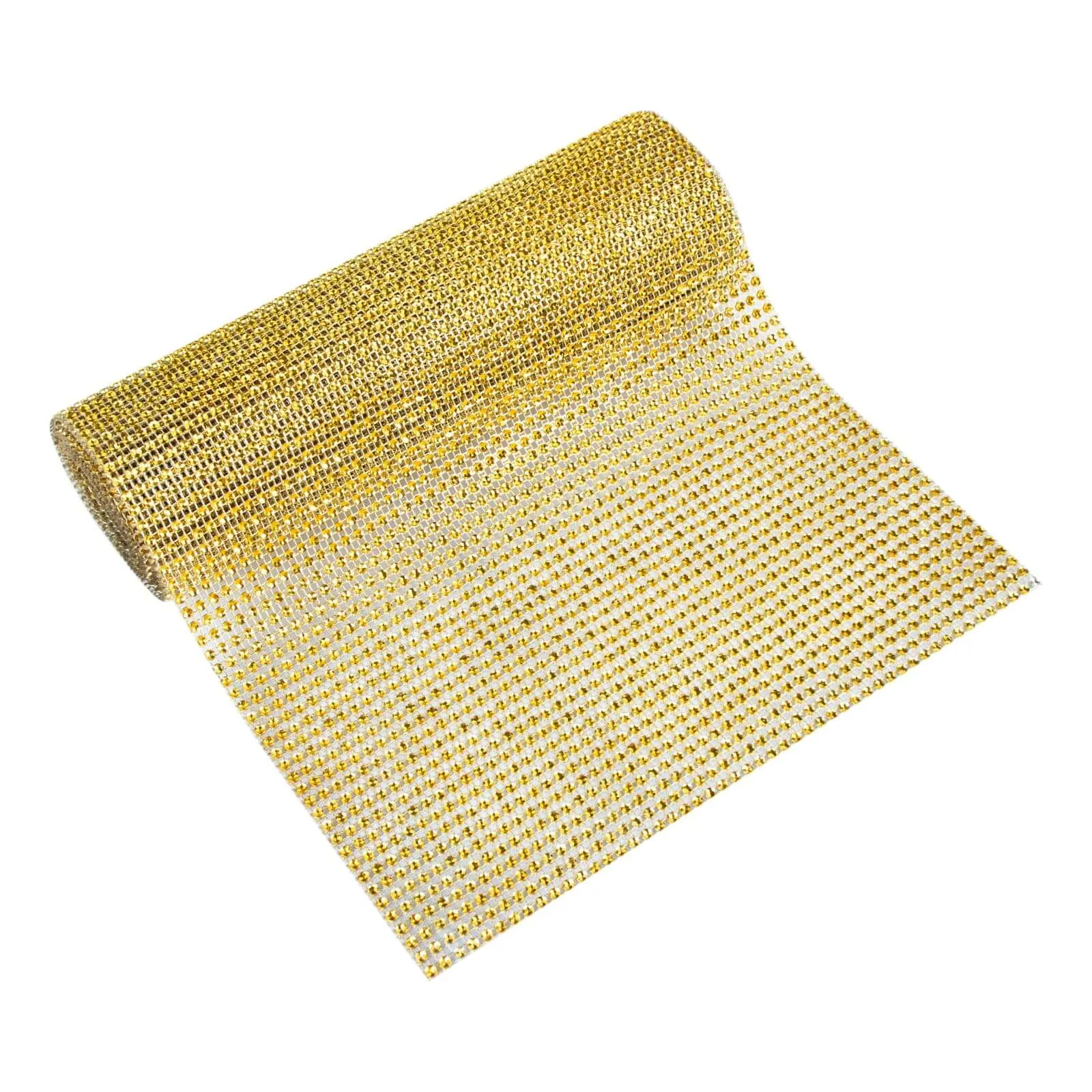 10"x108" Gold Diamond Rhinestone Mesh Table Runner, Crystal Rhinestone Ribbon Bling Roll