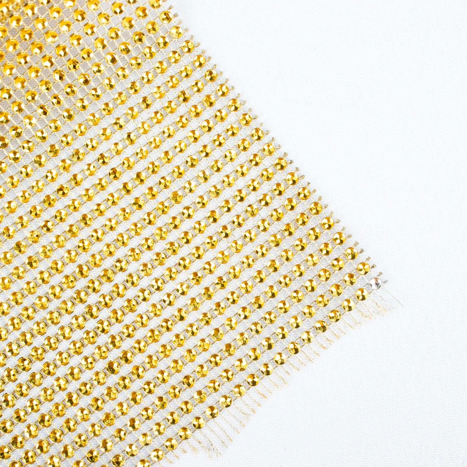 10"x108" Gold Diamond Rhinestone Mesh Table Runner, Crystal Rhinestone Ribbon Bling Roll