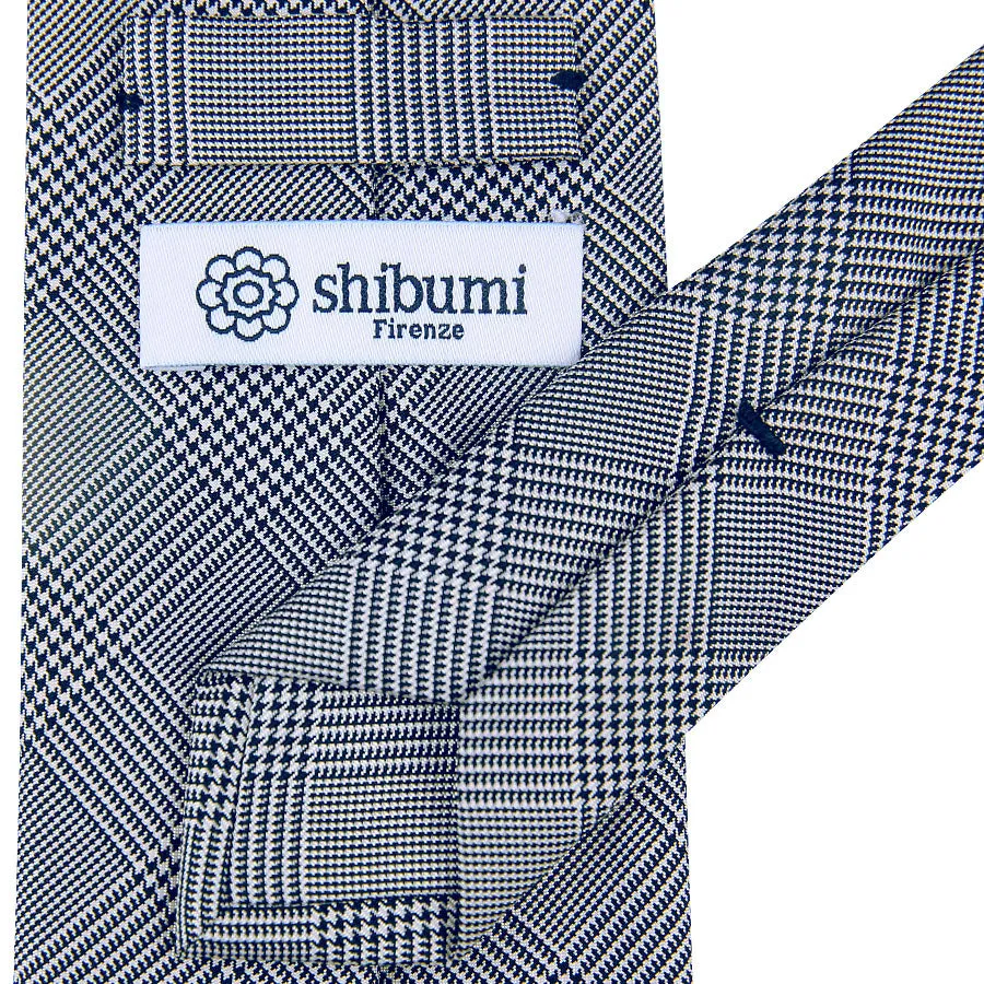 Glencheck Woven Silk Tie - Navy / White - Self-Tipped