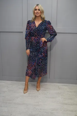 Kate Cooper Navy, Red & Royal Spot Dress With Sheer Detailing - KCAW23105