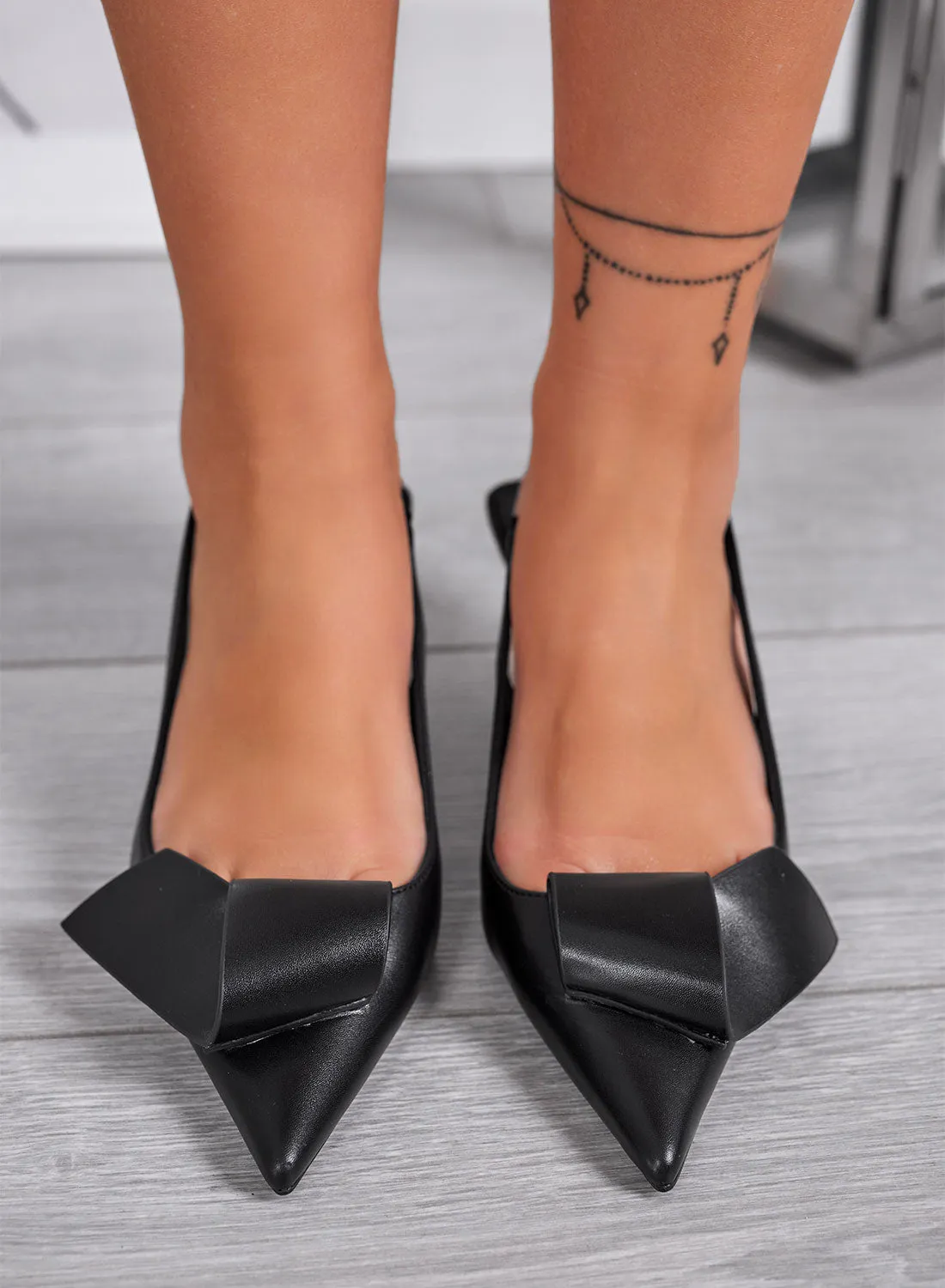 LORENA - Black Slingback Pumps with Maxi Bow and Geometric Heel