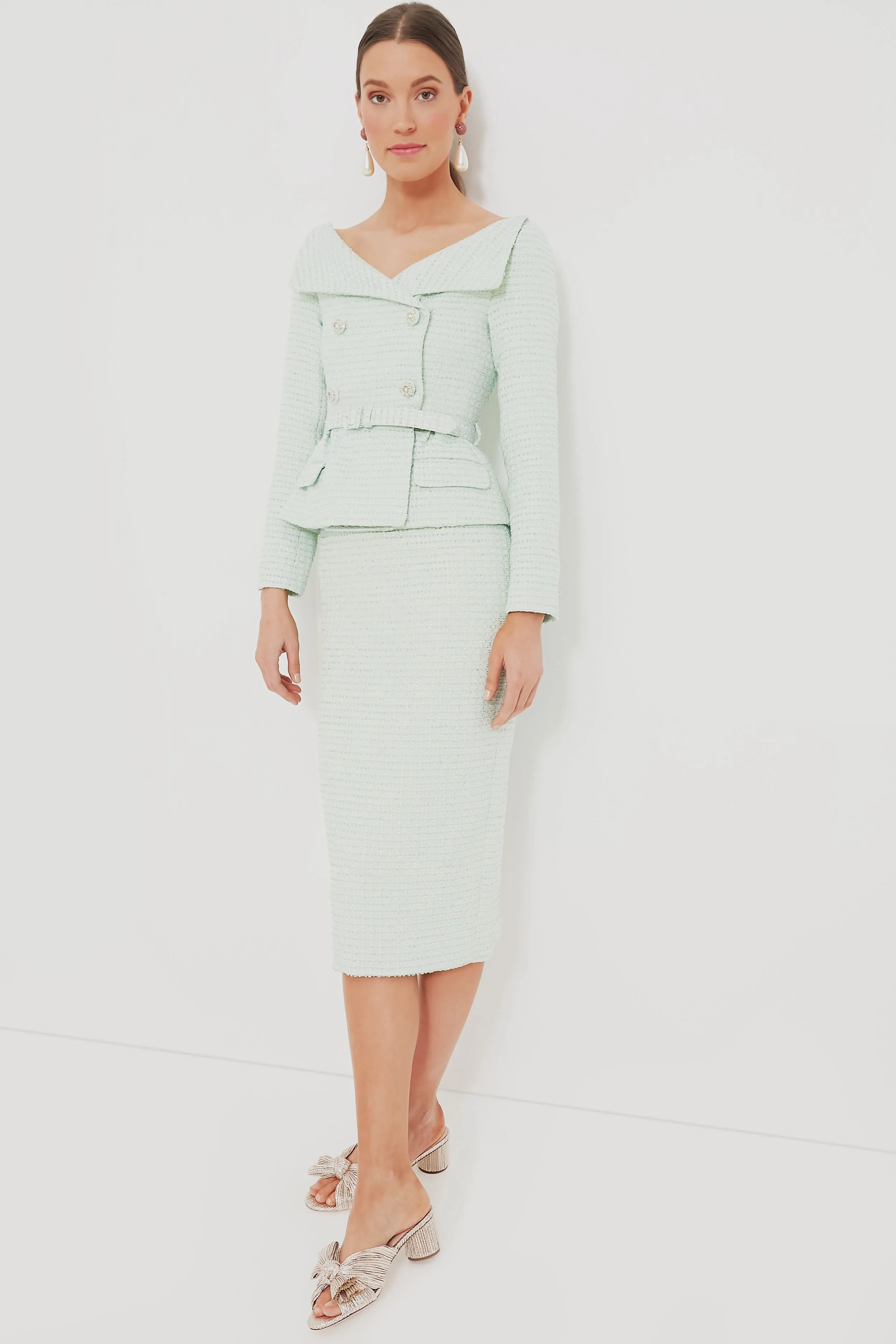 Mint Boucle Tailored Midi Dress