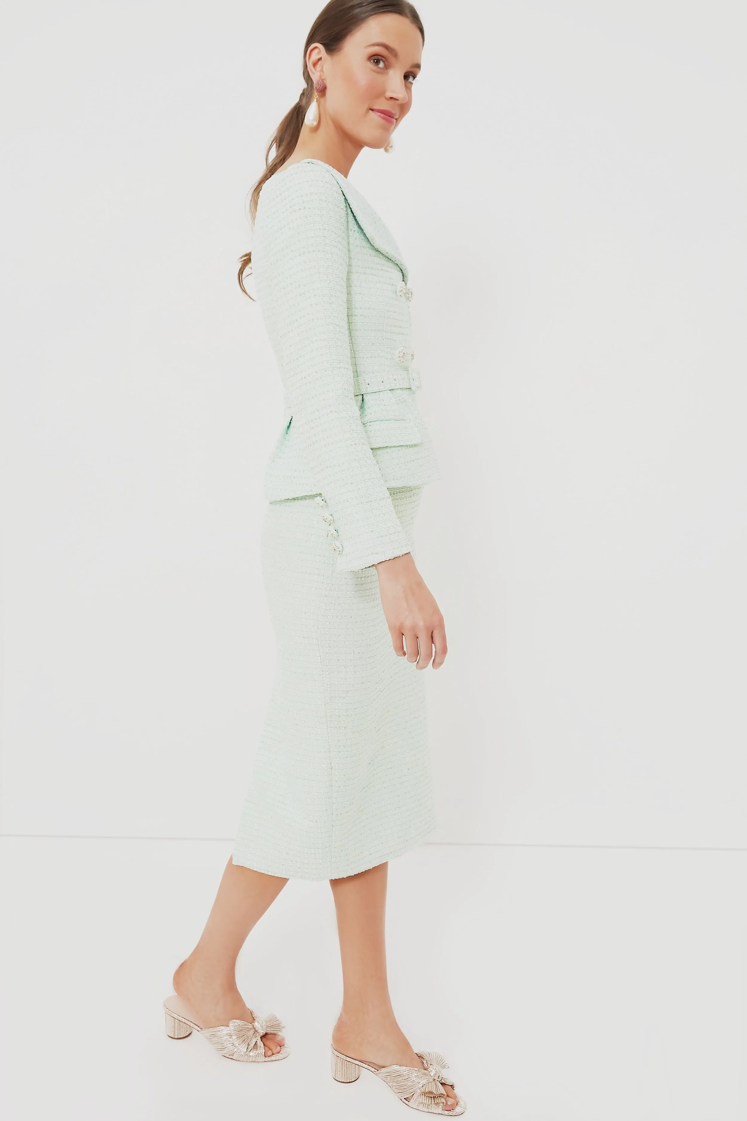 Mint Boucle Tailored Midi Dress