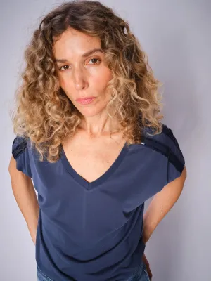 Mos Mosh Narelle Navy Sequin V Neck Tee