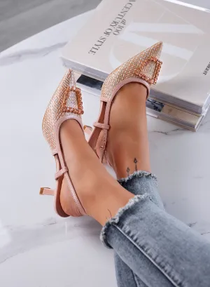 NAIMA - Nude Slingback Pumps in Woven Fabric with Jewel Buckle