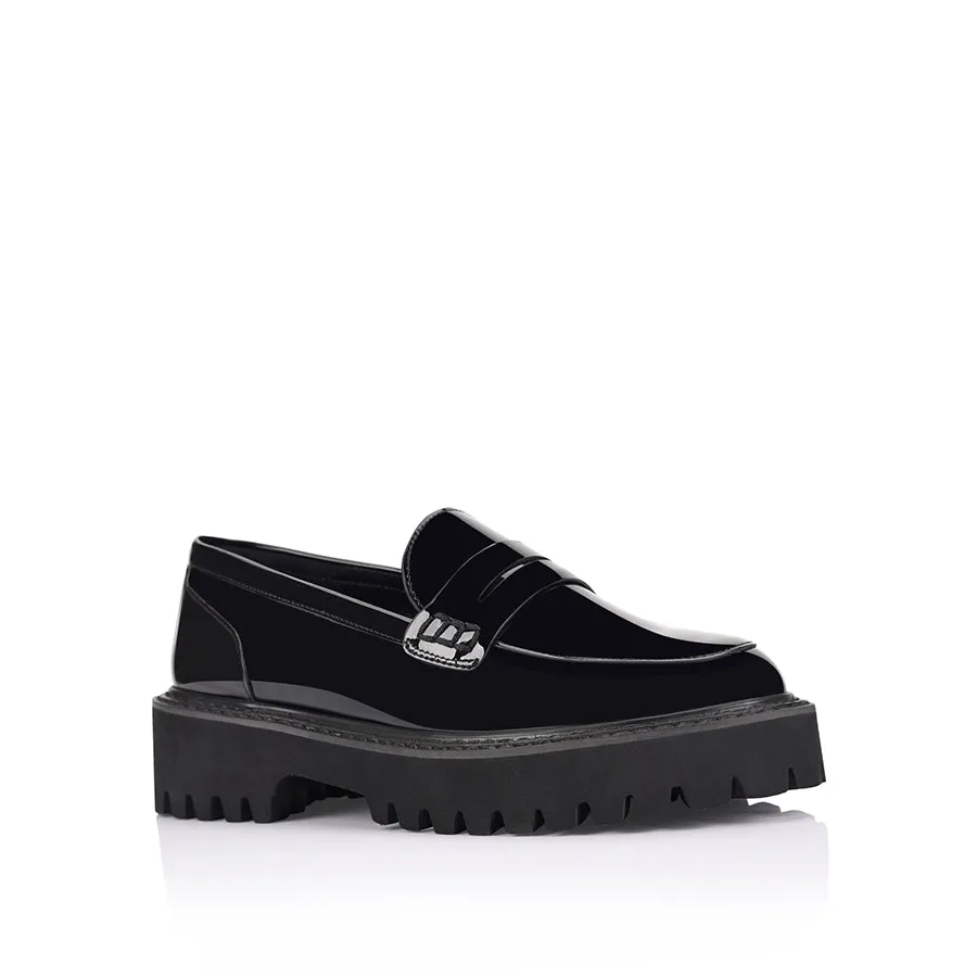 Neon Chunky Loafers - Black Patent