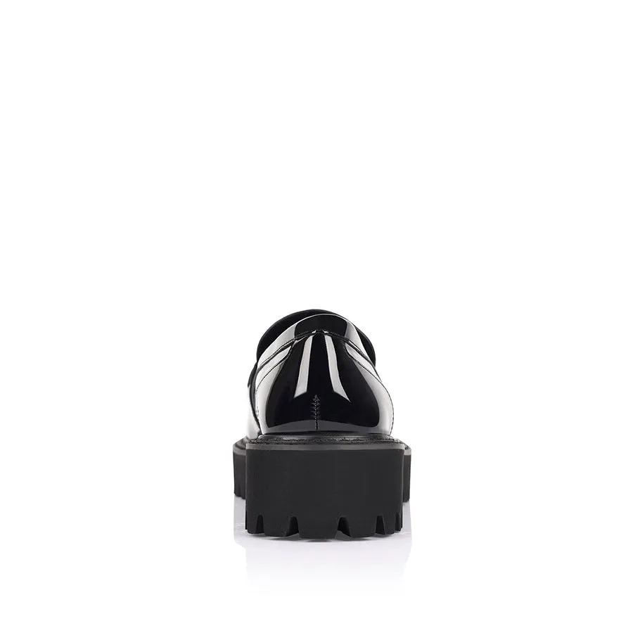 Neon Chunky Loafers - Black Patent