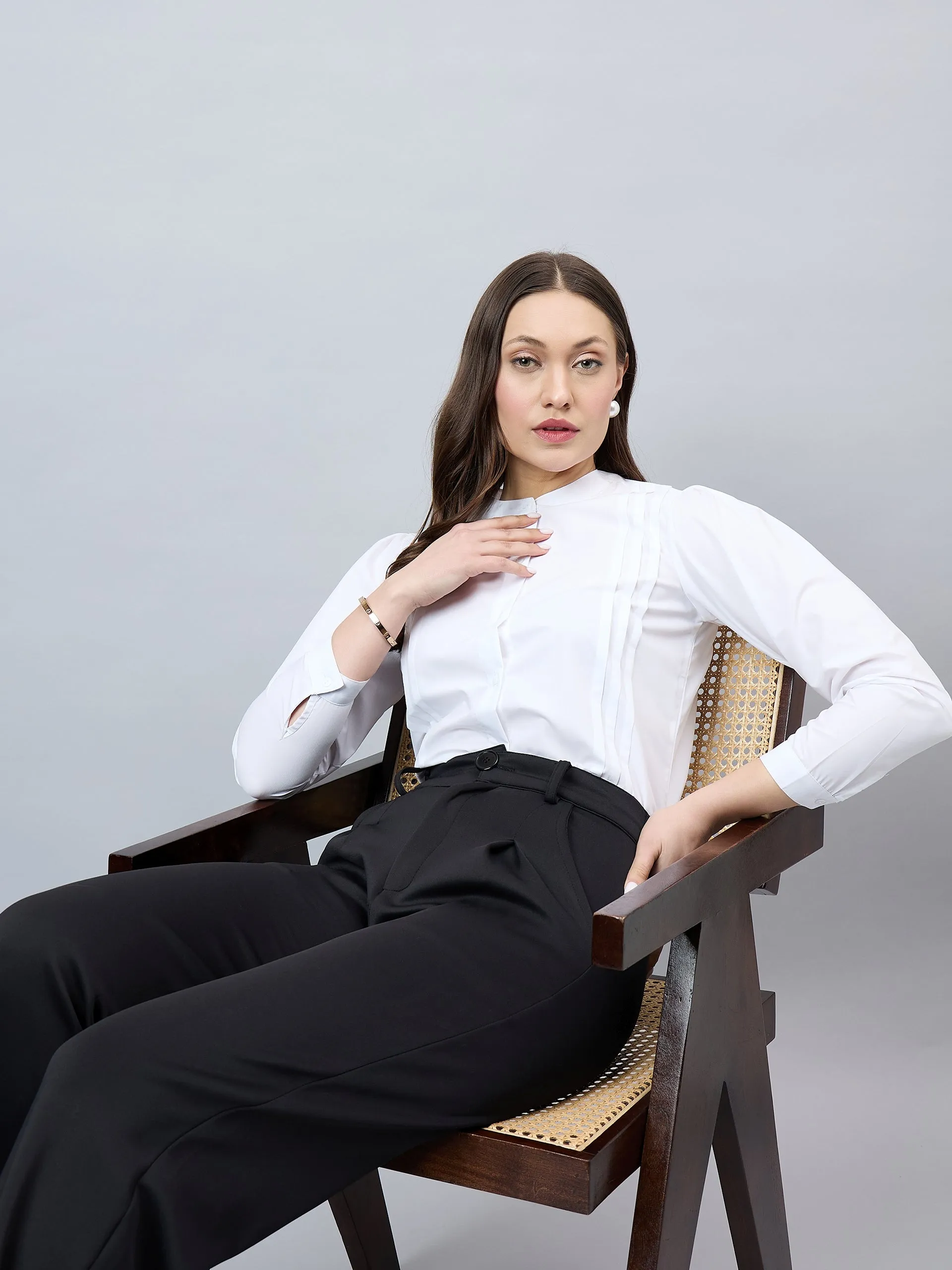 Style Quotient Women Solid White Polycotton Regular Shirt