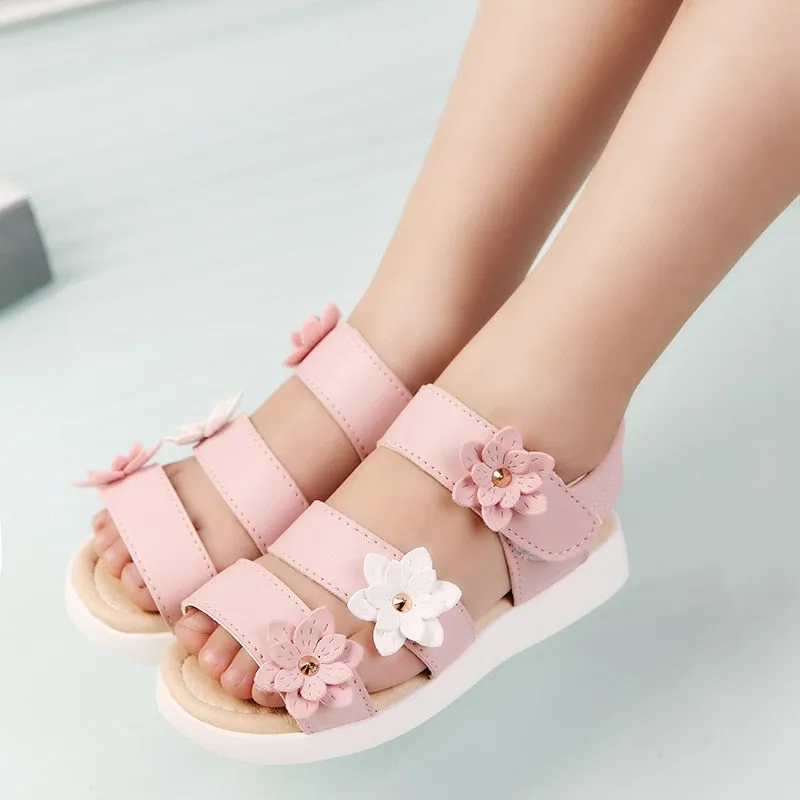 Summer Gladiator Chic Flowers Design Cute Kids Sandals