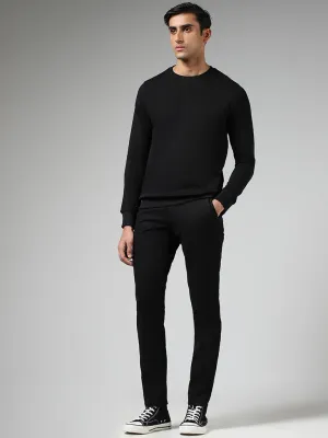 WES Casuals Solid Black Relaxed-Fit Mid-Rise Chinos