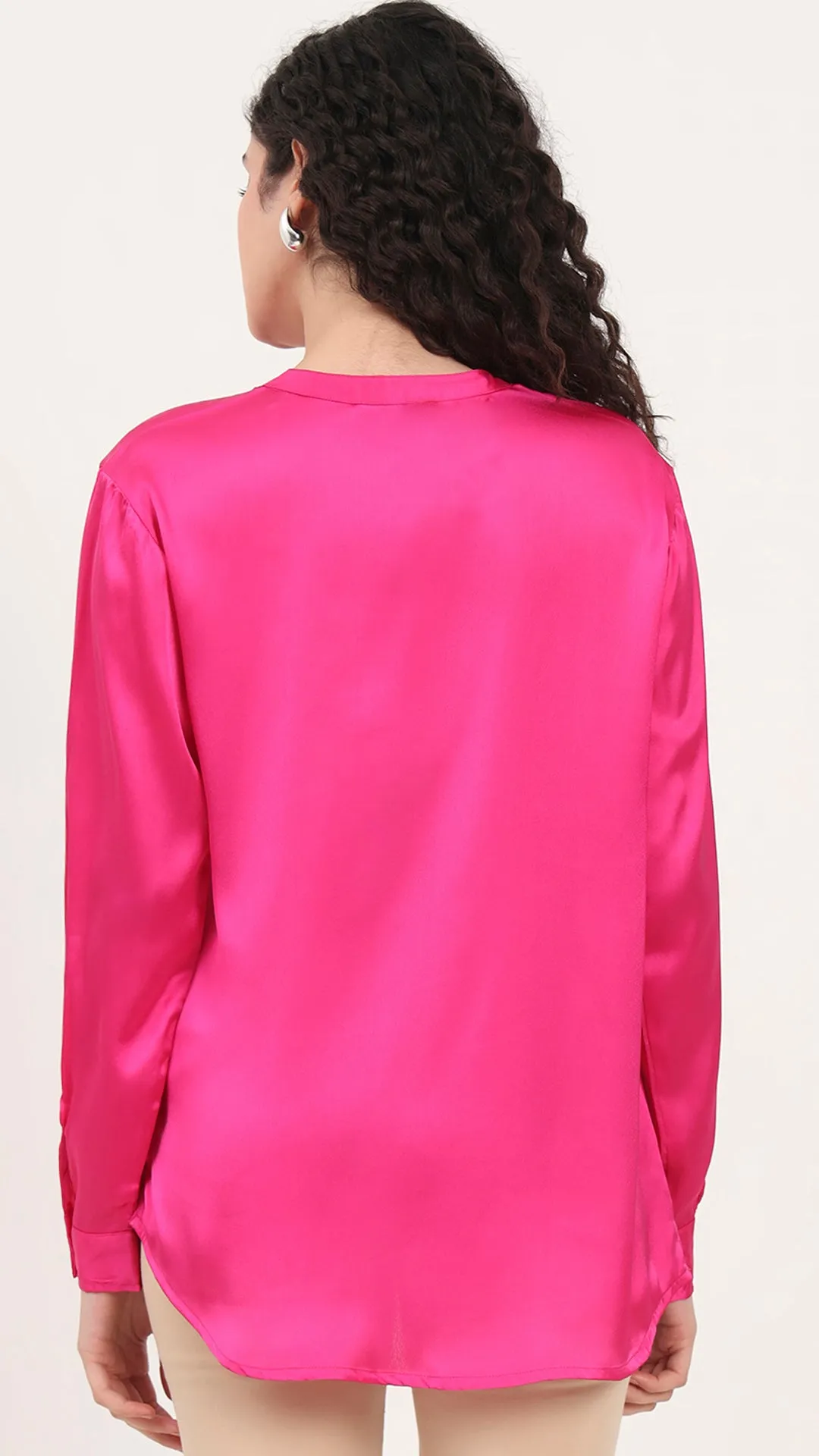 Womens Premium Summer Satin Magenta Front Pleated Tunic